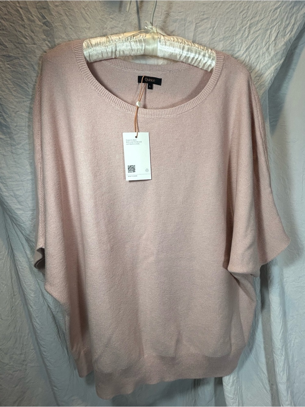 NWT Quince Lightweight Cotton/Cashmere Link Stitch Dolman Sweater Soft Pink (L) - Picture 4 of 6